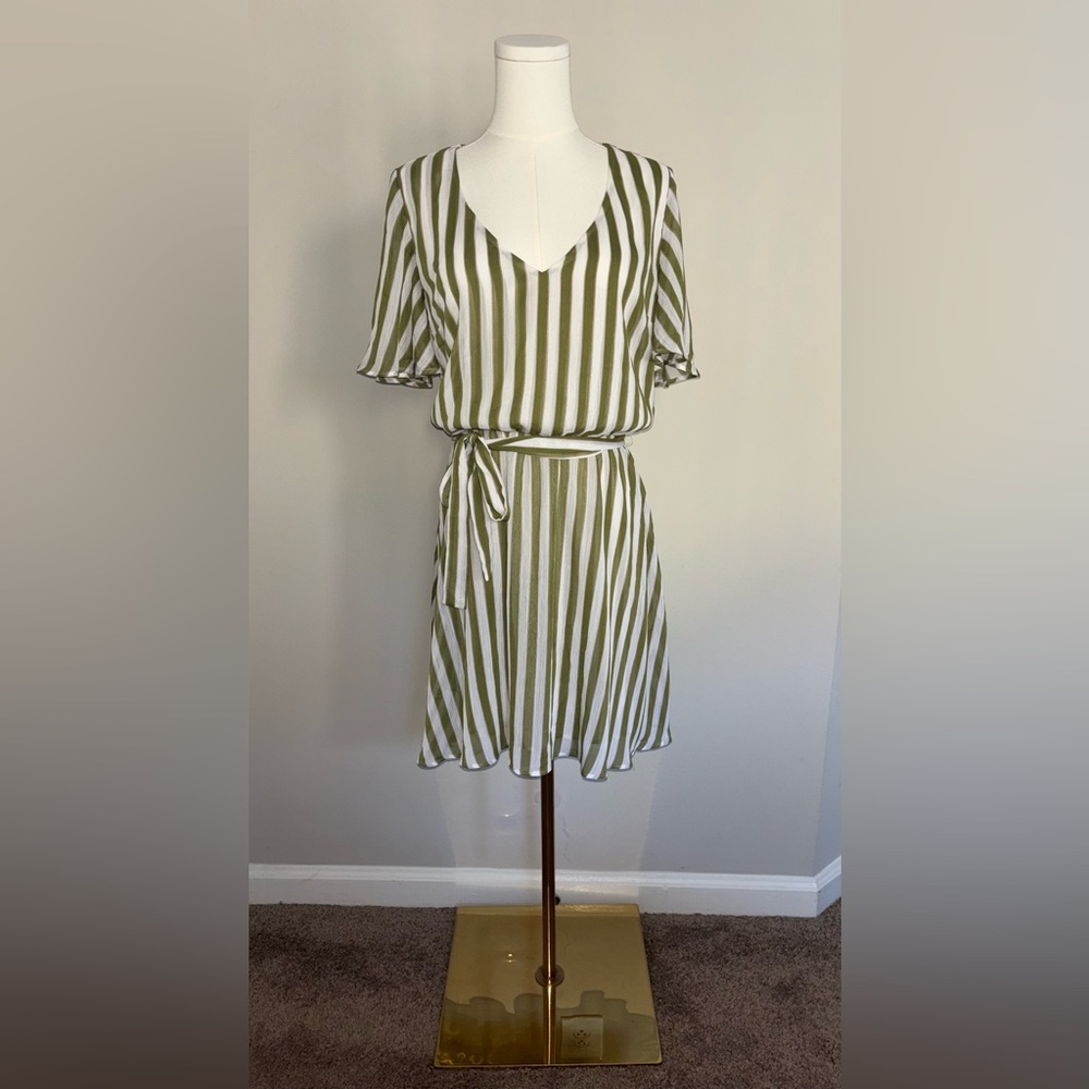 Show Me Your MuMu Olive, Tan and White Striped Mini Dress Sz XS